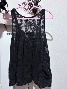 Vintage Lily White Black Lace babydoll tank top-  Large